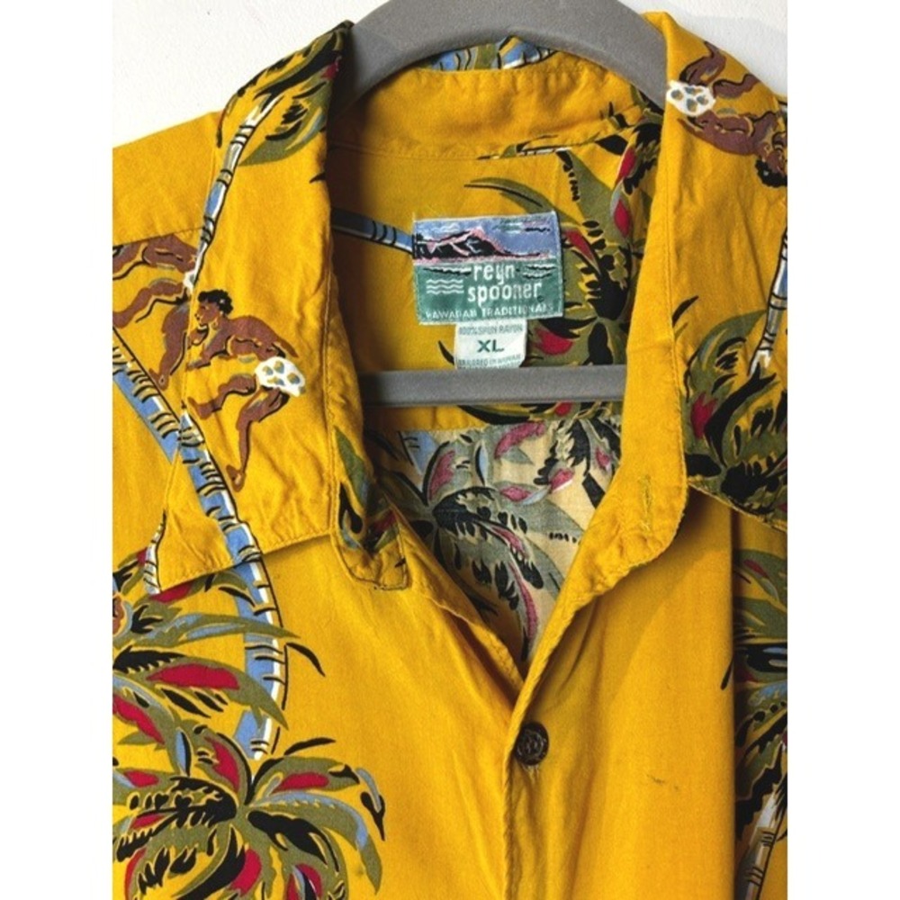 Reyn Spooner‎ XL Hawaiian Shirt Aloha Tropical Palm Tree Men's Button Up *Stains